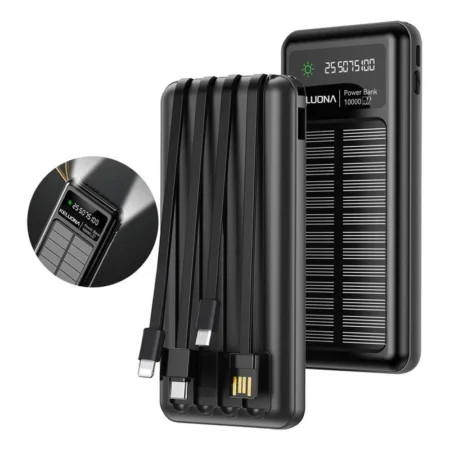 Power Bank Keluona Pw0001 10000Mah/Lightning USB-C/4 Cables Integrados/5V/Negro