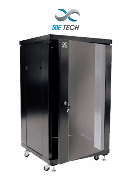 Gabinete De Piso 20Ur Sbe Tech Sbe-Gnl20Urp600Pc/Puerta De Cristal/Riel 19″/Color Negro