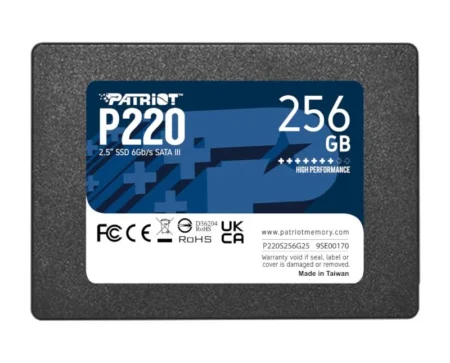U. Estado Solido SSD Interno 256Gb Patriot P220S256G25 2.5″/SATA Iii/Escritura 500Mb/S/Lectura 550Mb/S