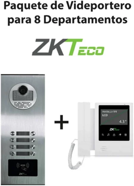 Paquete De Videoportero Zkteco Ve08A01Paq4P/Para 8 Departamentos Ve08A01/1 Monitor Vdpib4 De 4.3″
