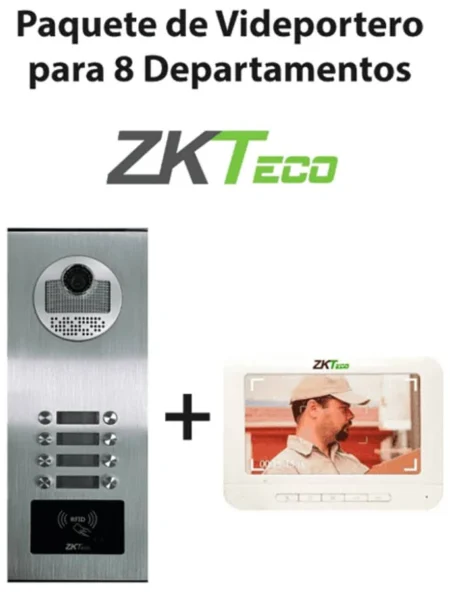Paquete De Videoportero Zkteco Ve08A01Paq7P/Para 8 Departamentos Ve08A01/1 Monitor Vdpib3 De 7″