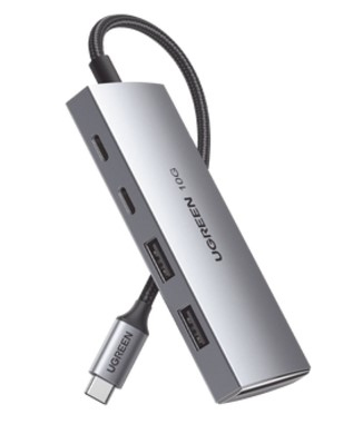 Hub USB-C 4 En 1 Ugreen 30758/2 Puertos USB-C/2 Puertos USB-A/Admite Otg/Carcasa De Aluminio/Nylon Trenzado