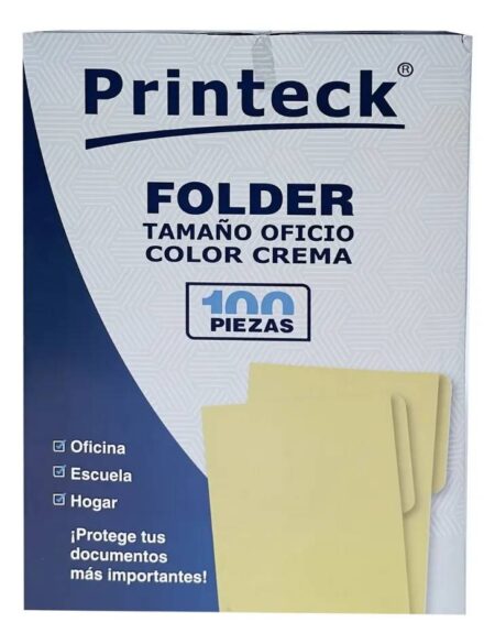 Folder Printeck Oficio Color Crema C/100 8-041-1 Dimensiones 24.2 Cm De Largo Y 36.2 Cm De Ancho 4.5 De Lomo Capacidad De 50 Hojas