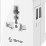Adaptador Universal De Contactos Steren 905-127/Para Viaje/Con Cargador USB Doble/100-240V/Color Blanco