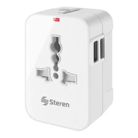 Adaptador Universal De Contactos Steren 905-127/Para Viaje/Con Cargador USB Doble/100-240V/Color Blanco
