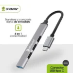 Hub USB V3.0 4 Puertos Conexión Tipo C - Color Plata, Brobotix 6008058