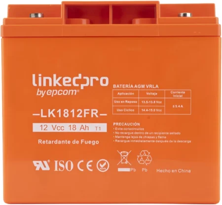 Bateria Linkedpro Lk1812Fr 12V/18Ah/Ul/Tecnologia Agm/Para Uso En Equipo Electronico/Alarmas De Intrusion/Incendio/Control De Acceso/Video Vigilancia/Terminale