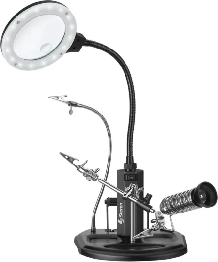 Estacion Profesional Para Soldar Steren Her-725Ne/Con Lupa Bifocal 2.5X Y 4Xy/Lampara LED/Brazo Flexible De 25Cm