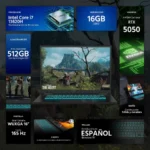Laptop Gigabyte Gaming A16 16" Wuxga/Ci7-13620H/16Gb/512Gb SSD/Geforce Rtx 5050 Gddr7 8Gb/Win 11 Home/Español/Negro/Cthi3La893Sh
