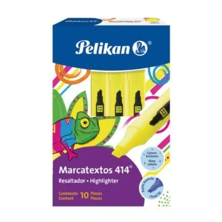 Caja C/10 Piezas Marcador Resaltador Pelikan 414 Color Amarillo 30160005