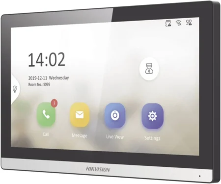 Monitor IP WiFi Touch Screen 7″ Para Videoportero IP Hikvision Ds-Kh6350-Wte1/1024X600 Pixeles/Video En Vivo/PoE Estandar/Apertura Remota/Llamada Entre Monitores/Audio Bidireccional/Borde Slim