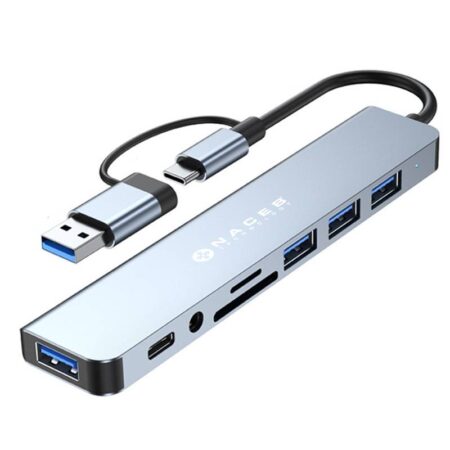 Naceb Adaptador USB-C/A 8 En 1 Usb3.0+3Usb2.0+USB-C+SD/Tf+Aux Na-0149