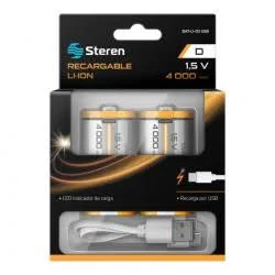 Bateria Steren Bat-Li-D2 USB Recargable D/1.5V/4000Mah/2 Piezas