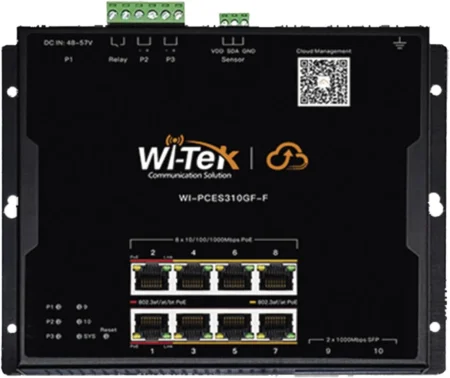 Switch L2 PoE Industrial Wi-Tek Wi-Pces310Gf-F/8 Puertos PoE Af/At/Bt 10/100/1000Mbps/2 Puertos Sfp Gigabit/Administracion Cloud Gratuita/Max Presupuesto PoE 145W/Montaje Magnetico-Riel Din