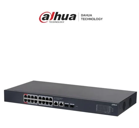 Switch PoE Dahua Dh-Cs4220-16Gt-135/16 Puertos Gigabit/2 Puertos Sfp/Administrable/PoE Inteligente/Puerto Rojo De 90W/135W Totales/PoE Watchdog/Switching 40Gbps/Proteccion De Descargas/Plataforma Dolynk Care