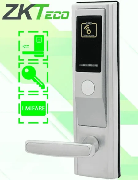 Cerradura Izquierda Para Hotel Zkteco Lh3600L Para Hotel Con Tecnologia Mifare 13.56Mhz/Compatible Con Puertas De 35-55Mm De Grosor/Estandar Americano/Con 5 Pestillos De Seguridad