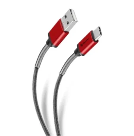 Cable USB-A A USB-C Steren USB-3955 Reforzado/1.2M/Negro-Rojo