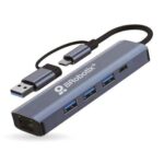 Docking 5 En 2 Brobotix 406603 Con Conector Dual USB-A Y USB-C Hembra/RJ45 Gigabit/Plateado