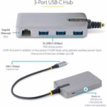 StarTech.com Hub USB-C a 3 Puertos USB 3.0 (USB 3.2 Gen 1) con Ethernet Gigabit - Adaptador de Red RJ45 - Gris