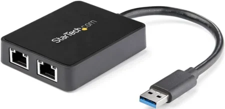 Tarjeta Ethernet 2 Puertos RJ45 Externa USB 3.0 Con 1X USB A