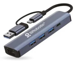 Docking 5 En 2 Brobotix 406603 Con Conector Dual Usb-a Y Usb-c Hembra/rj45 Gigabit/plateado
