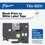 Cinta Negro Sobre Blanco 12Mm X 8M Adhesivo Ind Extra Fuerte