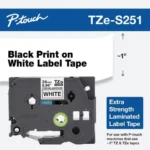 Cinta Laminada Brother Tzes251G Super Adhesiva/Texto Negro/Fondo Blanco De 24Mmx8M