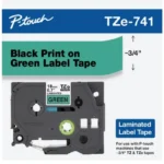Cinta Laminada Brother Tze741G, Estandar/Texto Negro/De 18Mmx8M/Sobre Cinta Verde
