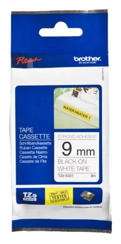 Cinta Negro Sobre Blanco 9mm X 8m
