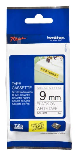 Cinta Negro Sobre Blanco 9mm X 8m Adhesivo Industrial