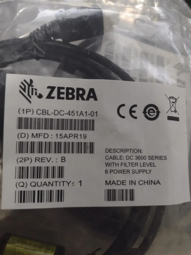 Zebra DC Cable Para Lectores De Uso Rudo Serie 3600