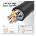 Cable 7.6M De Red Cat6A Negro Snagless PoE 100W RJ45