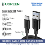 Cable USB-A A USB-C Ugreen 60126/1 Metro/Carga Rapida/Nylon Trenzado/Negro