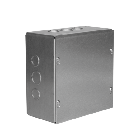 Caja Extra Grande 10″X10″X4″ Raco/Profundidad 4″/Entradas Laterales-Finales 2 Entradas De 1/2″-3/4″/1 Entrada De 3/4″-1″/2 Entradas De 1″-1 1/4″/Incluye Tapa/Hub-Sc-1010-04G