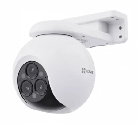 Camara IP Smart WiFi Pt Ir Ezviz H80F 2K/Triple Lente/IP65/Panoramica 360°/Vision Nocturna A Color/Ia Deteccion De Humanos Y Vehiculos/Alarma Con Sirena Y Luz