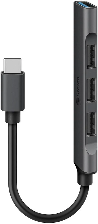 Hub USB 3.0 Steren USB-5234 De 4 Puertos/Cable 12.5Cm/5000Mbs/Negro