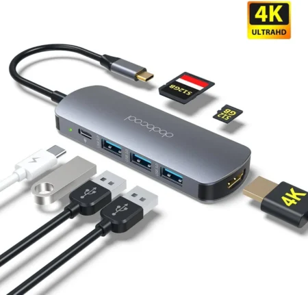 Dock Hub Multipuertos USB-C A HDMI – 140W – 4K60Hz – Blanco