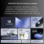 Nvr 18 Canales Imou Nvr-N118W-8A0E/Disco Duro De 3.5"/Hasta 16T/Microfono Y Altavoz Integrados/Cuatro Antenas 2.4 G/5 G Wi-Fi 6/Aplicacion Imou HDMI/VGA/Emparejamiento Automatico