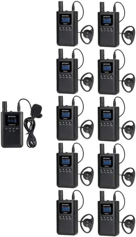 Kit Transmisor Y Receptores Retekess Tt125/Hasta 150 Metros/3000Mah/18Hrs/3.5Mm/Para Guia Turistico