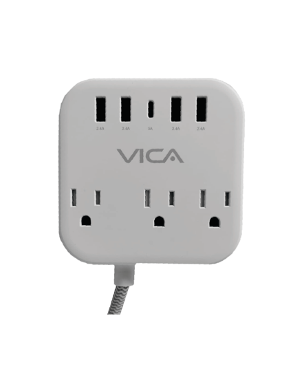 Multicontacto Vica Sup USB 7P Para Proteccion Contra Sobretensiones/3 Tomas Con Supresor De Picos Nema 5-15R/4 Puertos USB-A/1 Puerto USB-C
