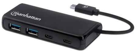 Hub 2 Puertos USB-C 3.2 Gen1 + 2 Puertos USB Tipo C, Manhattan 164894, 5000 Mbit/S, Negro
