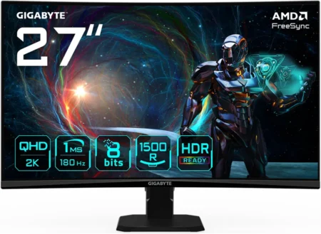 Monitor 27″ Gigabyte Gs27Qca/LED/Curvo/VA/HDMI/DP/2560X1440/180Hz/1Ms/Negro