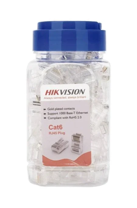 Bote C/100 Piezas Conector Plug RJ45 Cat6 Hikvision Ds-1M6Ua-15U Chapado En Oro A 15 Micras/Sin Blindaje/Soporta Norma Tia-568B
