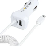 Cable De 1M Cargador De Coche Lightning Blanco En Espiral