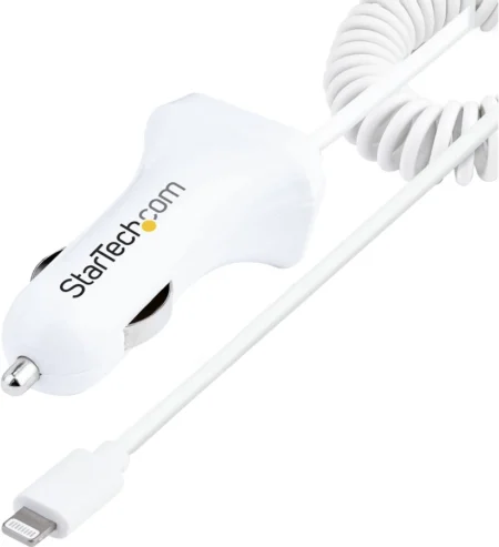 Cable De 1M Cargador De Coche Lightning Blanco En Espiral