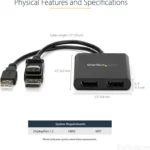 Splitter Divisor Mini DP 2 Puertos Displayport Hub Mst .
