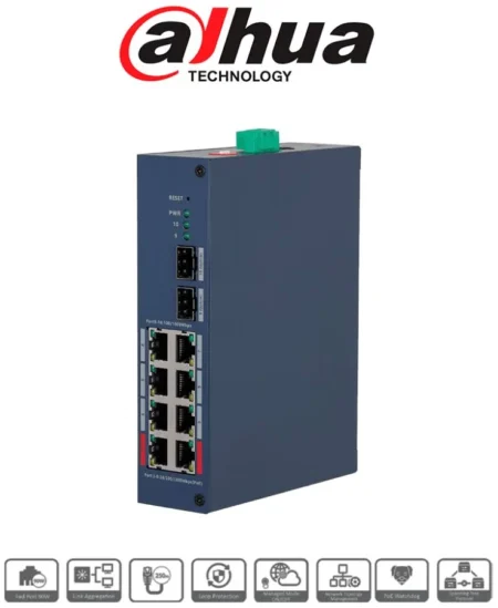 Switch Dahua Dh-Chs4210-8Gt-110 8 Puertos/Administrable/2 Puertos Uplink Sfp/1 Puertos Uplink RJ45 Ge/120W Totales/2Ptos Hasta 90W/Switching 33Gbps