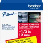 Cinta Negro Sobre Amarillo 12Mm X 8M Adhesivo Ind Extra Fuerte