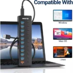 Hub De 11 Puertos Ingstek A2011/10 Puertos USB 3.0 De 5Gbps + 1 Puerto De Carga Inteligente Con Interruptor Independiente LED/Adaptador De Corriente/1M/625Mb/S/Negro