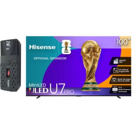 Hisense Pantalla QLED Smart TV 100″ UHD 4K + Regulador Vica T-02 700W – Bundle Cine en Casa – Negro